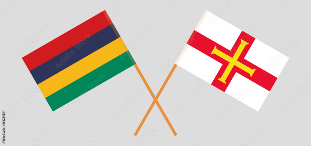 Crossed flags of Mauritius and Bailiwick of Guernsey. Official colors. Correct proportion