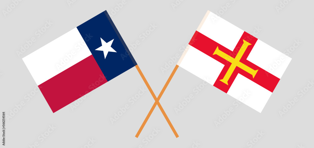 Crossed flags of The State of Texas and Bailiwick of Guernsey. Official colors. Correct proportion