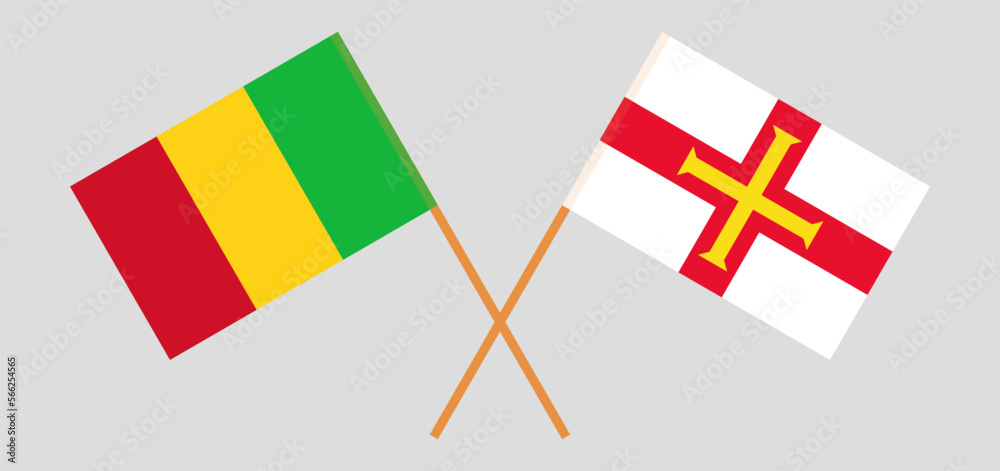 Crossed flags of Mali and Bailiwick of Guernsey. Official colors. Correct proportion