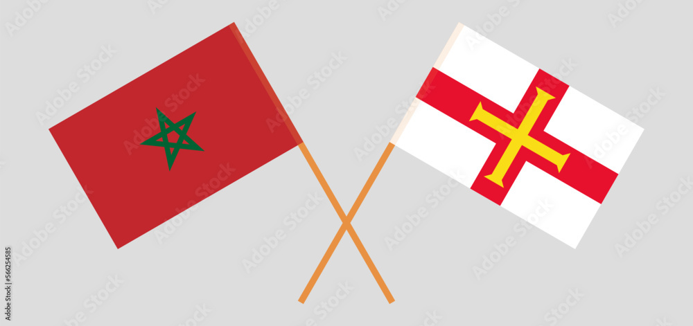 Crossed flags of Morocco and Bailiwick of Guernsey. Official colors. Correct proportion