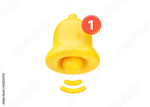 Bell icon 3d render - mail ui yellow illustration, alarm element, new attention web concept and gold online push sign photo