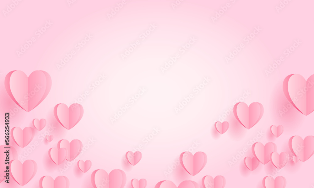 Happy Valentines Day pink background with heart shaped paper craft floating all over. Symbol of love on the occasion of happy valentine's day banner, greeting card, template design for poster - vector