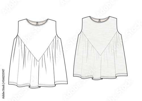 girl shirred sleeveless blouse technical drawing