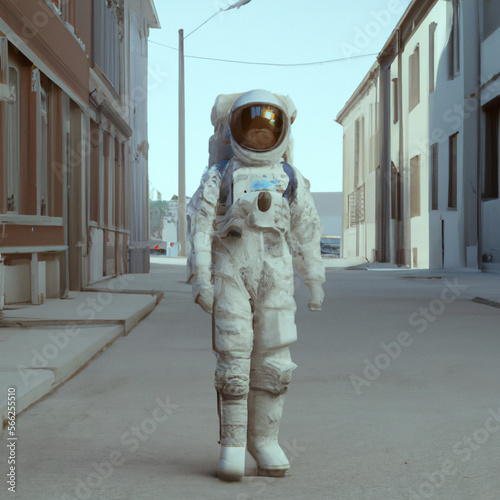 3d Astronaut walking in the white city © jhon