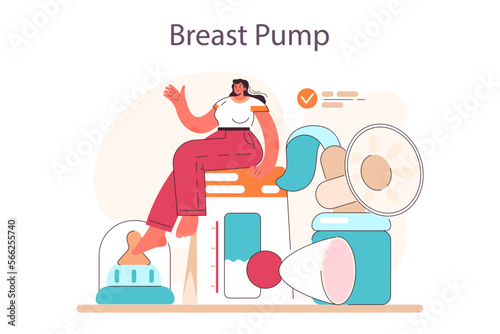 Breastfeading concept. Manual breast pump, device that lactating