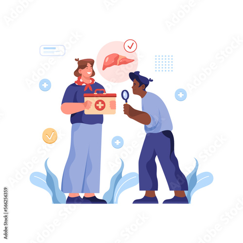 Poster with liver for organ donation. Flat vector