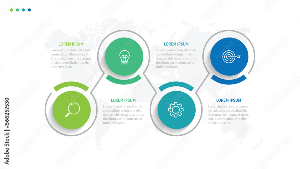 Vector infographics label design with circles and marketing icons. Process Chart. Business concept with 4 options or steps.