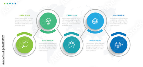 Vector infographics label design with circles and marketing icons. Process Chart. Business concept with 5 options or steps.