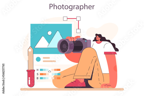 Passive income in the internet. Character making money on photography