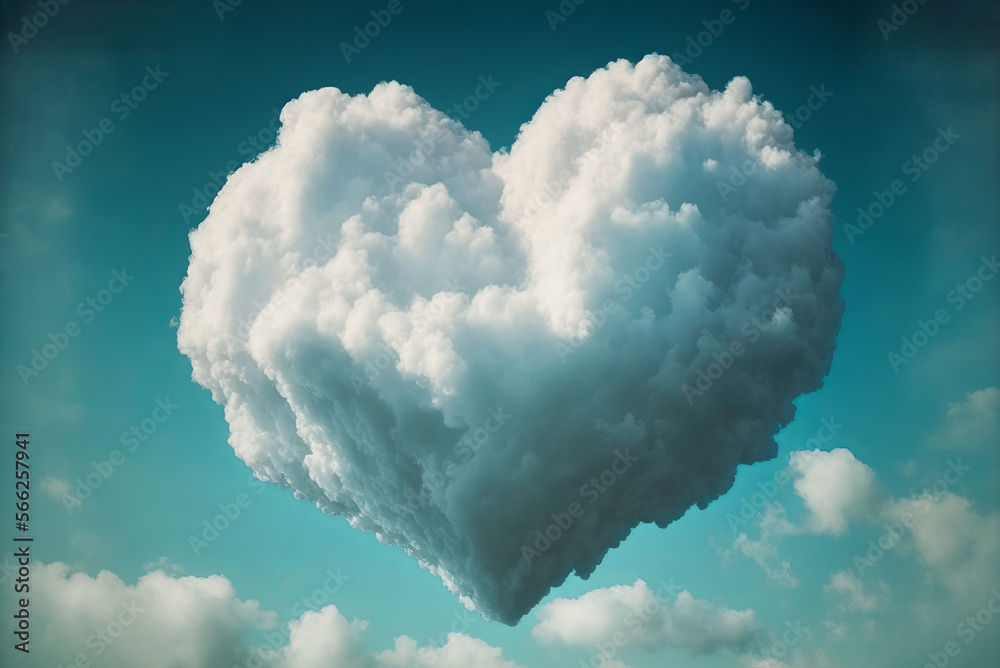 Heart shaped cloud in a summer blue sky. Generative ai