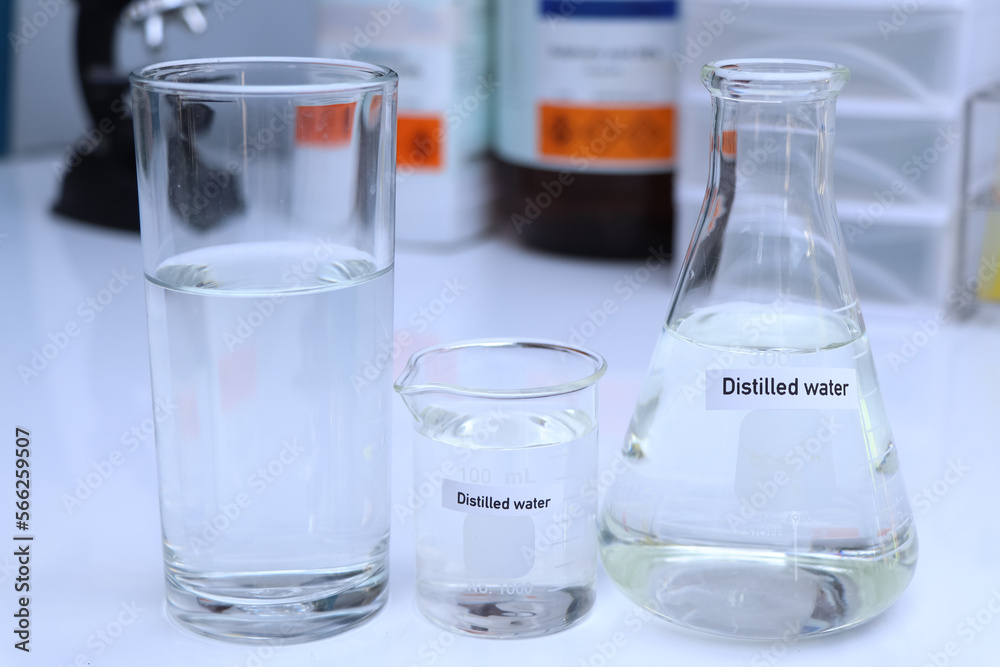 Distilled water in bottle ,sample water in the laboratory Distilled water in bottle ,sample water in the laboratory