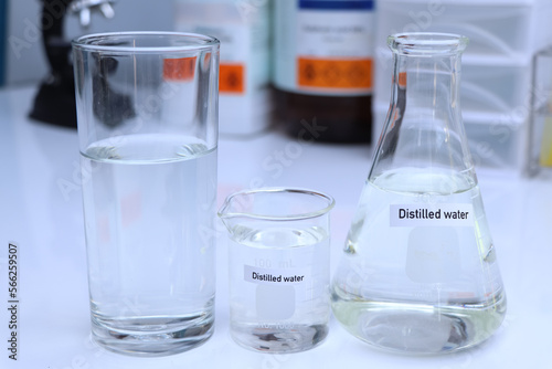 Distilled water in bottle ,sample water in the laboratory