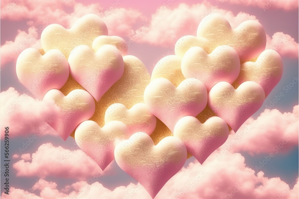 Heart shaped clouds. Generative AI