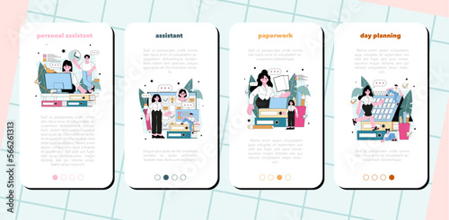 Personal assistant mobile application banner set. Professional help