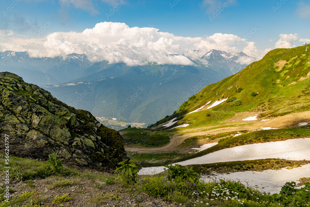 Russia, Sochi, Krasnaya Polyana. Summer landscapes of the Caucasus mountains in Rosa Khutor 