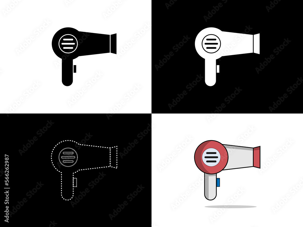 Art illustration design icon logo with silhouette concept symbol of hair dryer Art illustration design icon logo with silhouette concept symbol of hair dryer