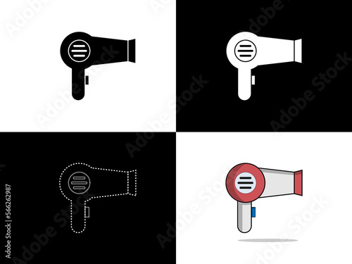 Art illustration design icon logo with silhouette concept symbol of hair dryer