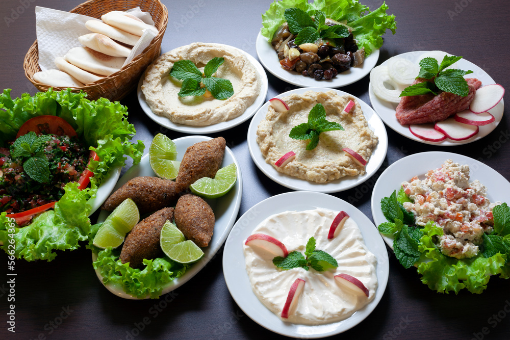 Arab, Lebanese food table