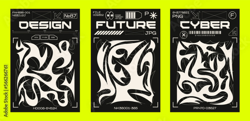 Y2K posters in retro futuristic style. Tribal style elements for 90s design. Printable vector banner collection	
