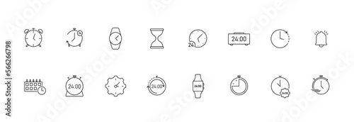 Clock icons set. Mechanical and electronic timers with speed control for business deadlines and vector time calendering