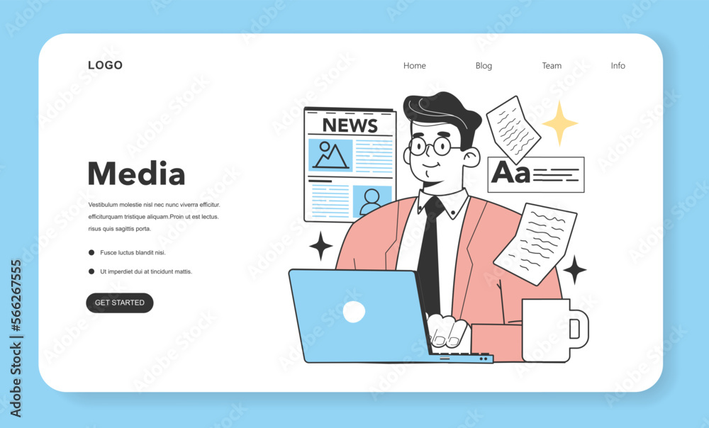 Media business web banner or landing page. Industries and areas Media business web banner or landing page. Industries and areas