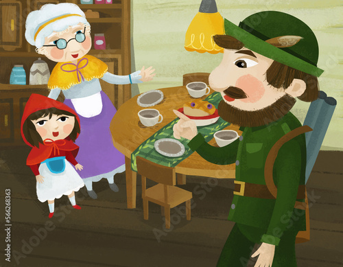 cartoon grandmother granddaughter hunter eating