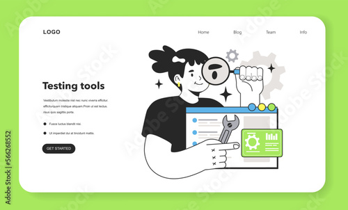 Software testing and debugging web banner or landing page. IT specialist