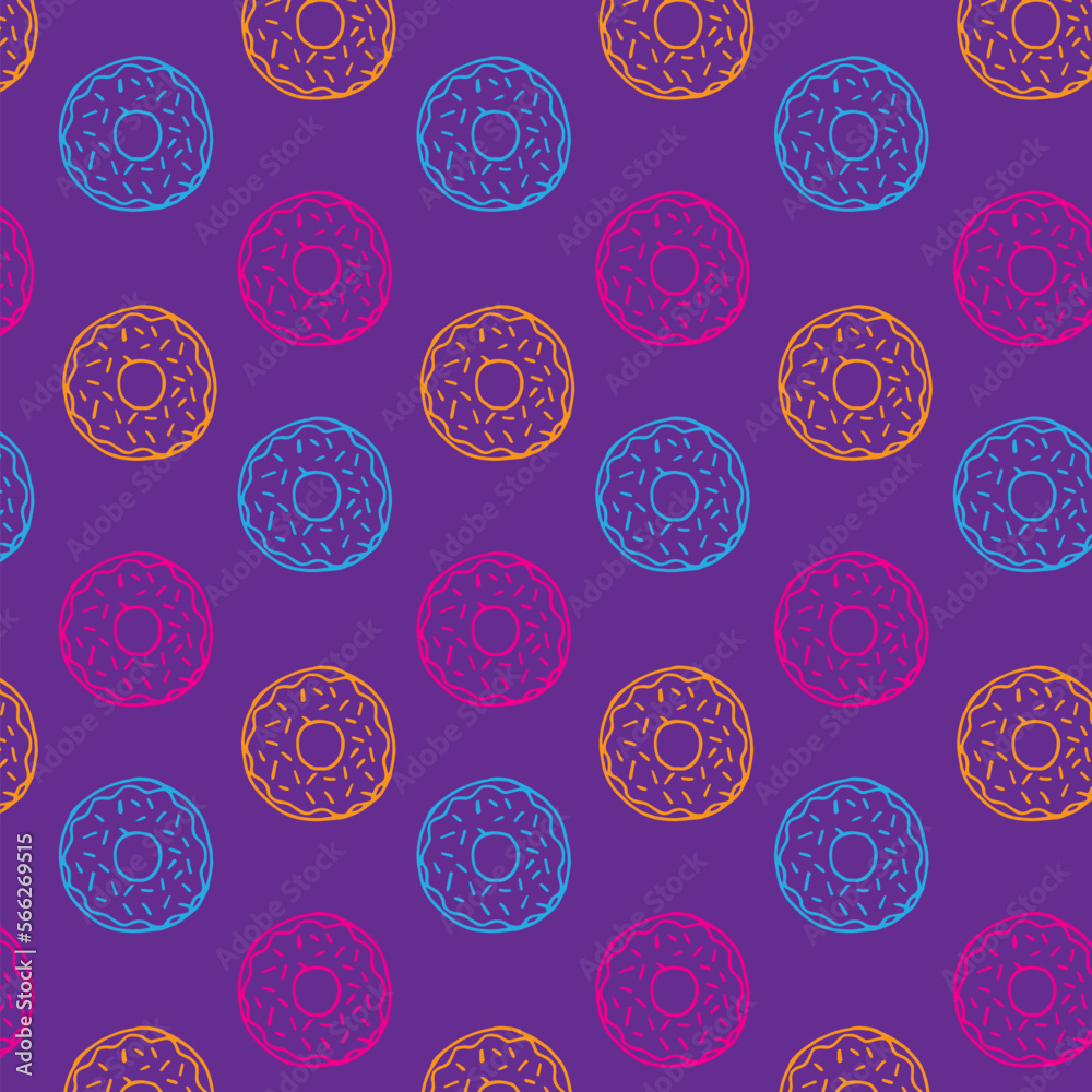 colorful donut illustration pattern on purple