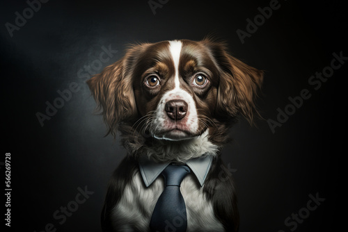 Generative AI illustration anthropomorphic portrait of cute purebred dog in tie photo