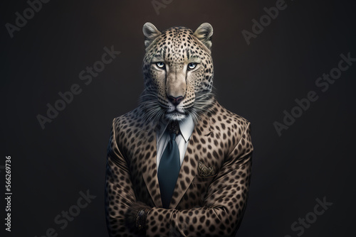 Generative AI of leopard in suit photo