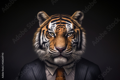 Generative AI of tiger in suit photo