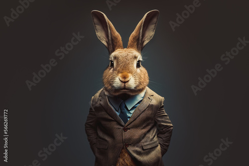 Generative AI of rabbit in suit photo