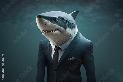 Generative AI of shark in suit photo