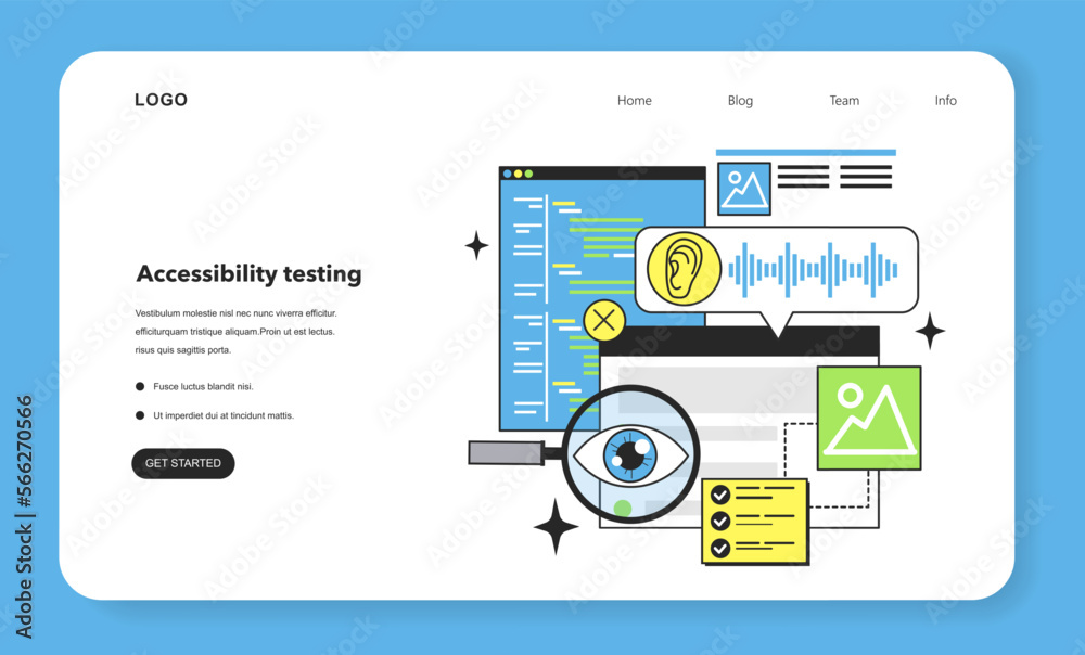 Accessibility testing technique web banner or landing page. Software testing