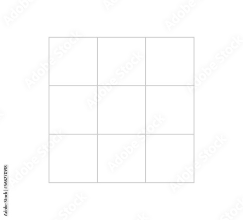 Vector isolated 3x3 light pale barely noticeable gray grid with square cells template stencil  colorless black and white contour line easy drawing