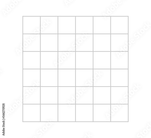 Vector isolated 6x6 light pale barely noticeable gray grid with square cells template stencil  colorless black and white contour line easy drawing photo