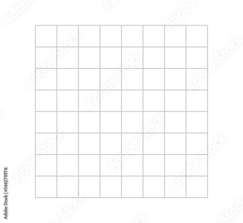 Vector isolated 8x8 light pale barely noticeable gray grid with square cells template stencil  colorless black and white contour line easy drawing