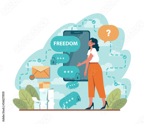 Freedom concept. Person flying free out of cage, without chains