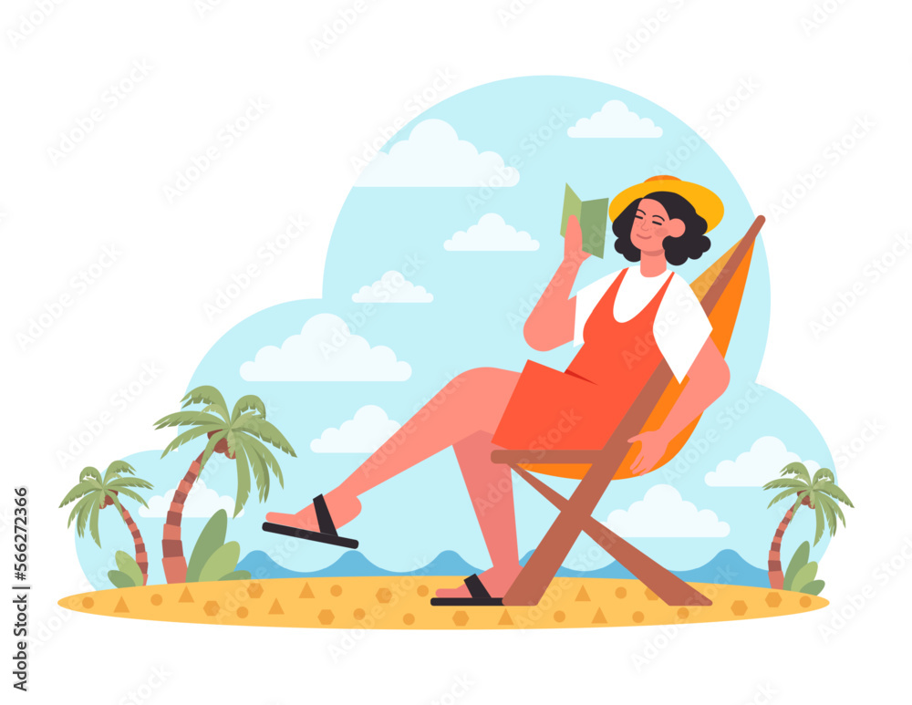 Summer holiday concept. Character relaxing and resting outdoors.