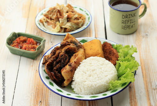 Nasi Cumi Bakar, Rice with Grilled Squid, Tempeh, Tofu.