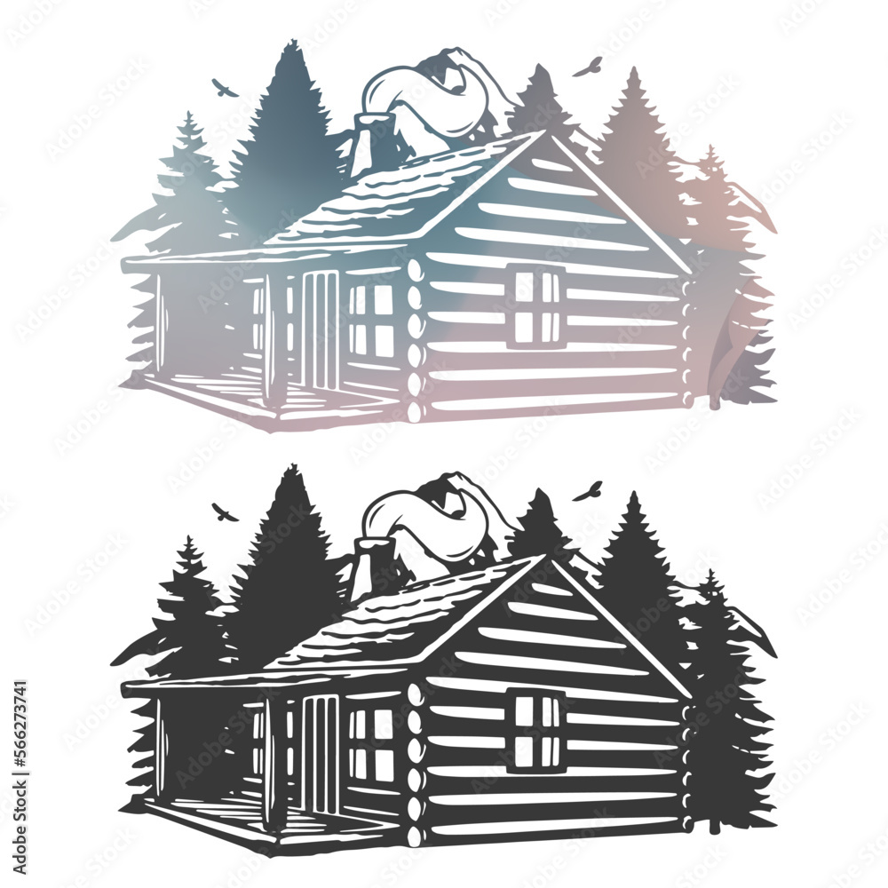 Cabin Landmark Illustration Clip Art Design Shape. Forest House Silhouette Icon Vector.