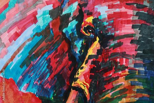 A big colorful elephant. Drawing of an African elephant with markers
