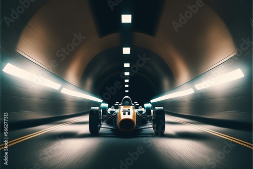 Rennwagen fährt durch Tunnel in hoher Geschwindigkeit, Tunnel des Lichts, Monaco, Generative AI © andy_boehler