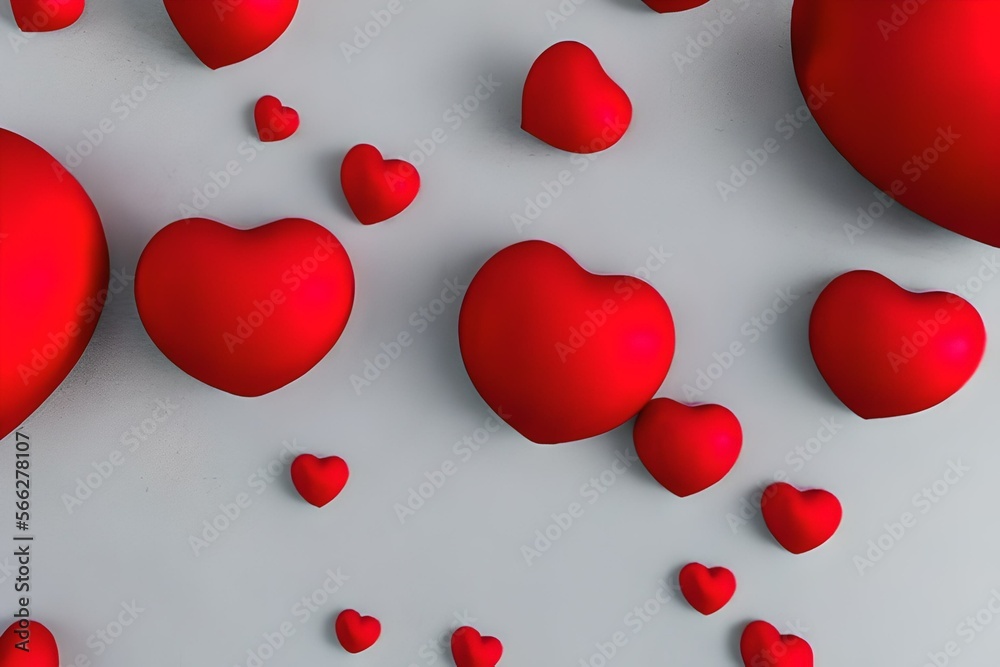 Red Hearts on flat gray Background. Valentines Wallpaper