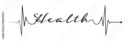 EKG line, health text vector design isolated on white background. Healthy heart symbol to use in health industry, cardiology, medical care, hospital, health science projects.
