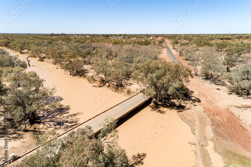 Aerial view of bridge over the Warrego River at Cunnamulla, Queensland. photo