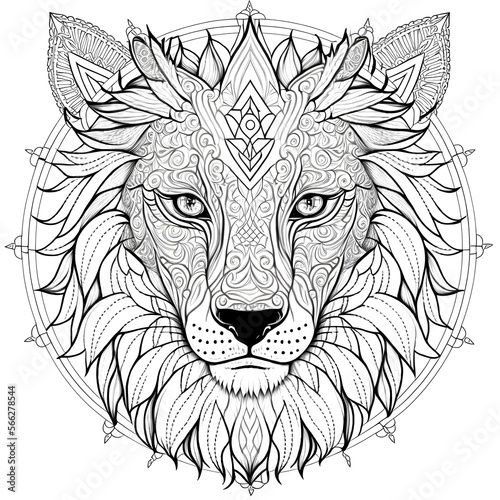 Mandala Lion Coloring Page, Lion Coloring Page, Animal Coloring Page, Generative AI