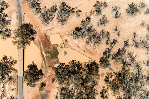 Aerial view of bridge over the Warrego River at Cunnamulla, Queensland. photo