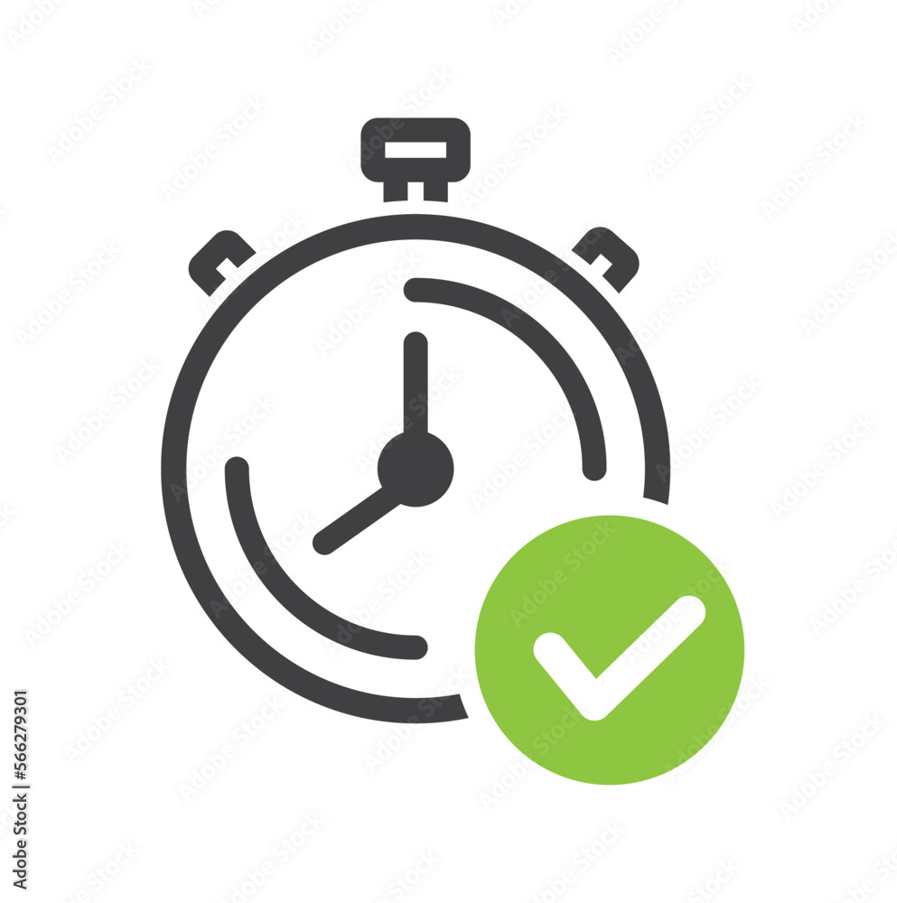 Time and clock with check mark button. Time and clock with check mark button.