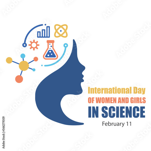 Female scientist head with long hair thinking about complex science knowledge vector illustration.